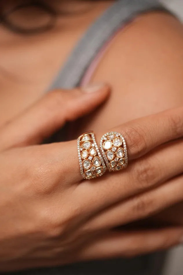 attrangi Rings Mohini Dual Wrap Polki Ring Indo Western
