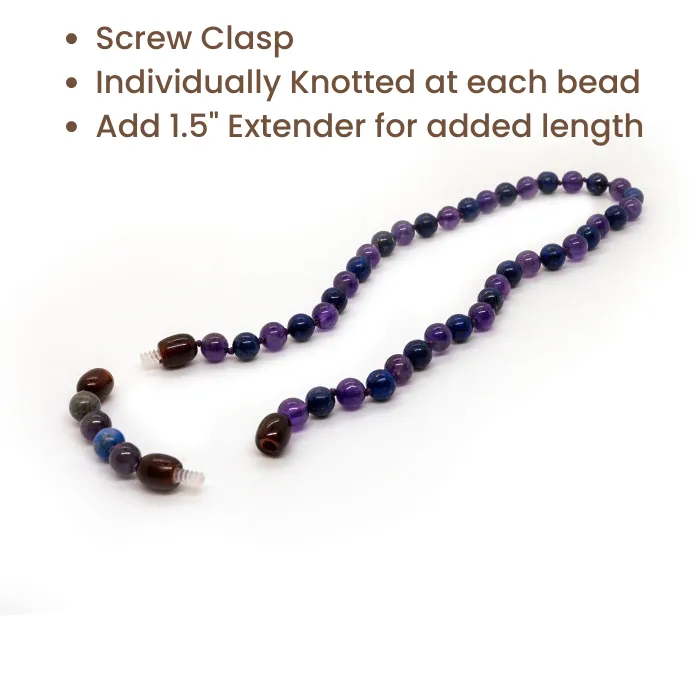 Baltic Essentials Necklaces ADHD Focus Anger Amethyst Lapis Lazuli 125 or 14 17 19 inch
