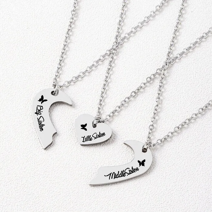 Big Sister Middle Sister Little Sister 3 People Necklace Silver worldnetgifts Necklaces