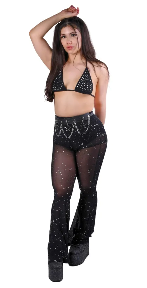 Black Rhinestone Top Pants Set THE LUMI SHOP Rings
