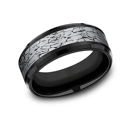 Black Tantalum Band with Fractured Rock Center Benchmark Rings Black Tantalum Band with Fractured Rock Center Benchmark Rings