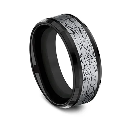 Black Tantalum Band with Fractured Rock Center Benchmark Rings Black Tantalum Band with Fractured Rock Center Benchmark Rings