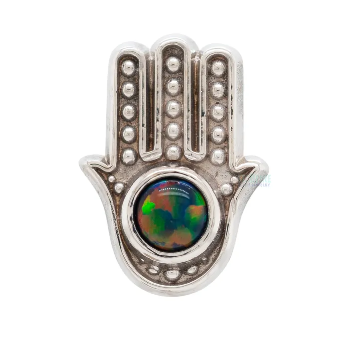 Body Gems threadless Hamsa End in Gold with Opal Earrings