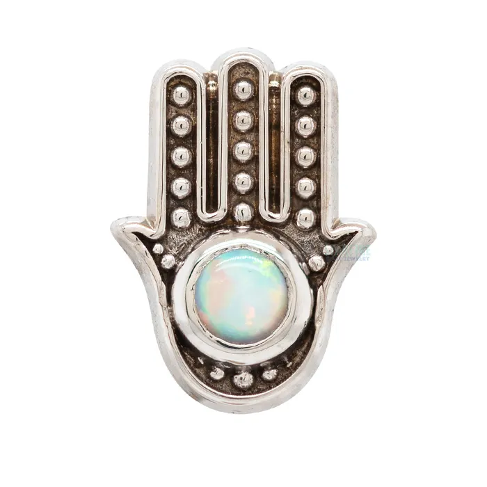 Body Gems threadless Hamsa End in Gold with Opal Earrings