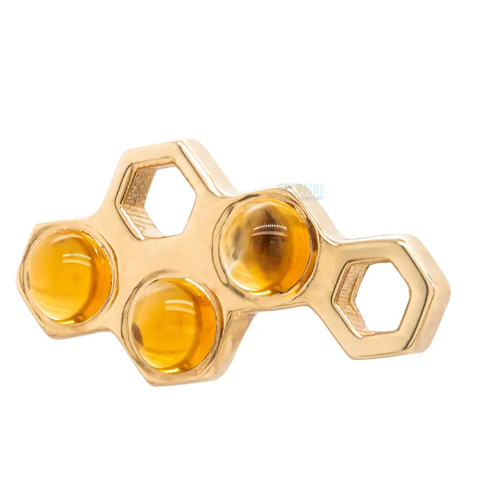 Body Vision BVLA Earrings Honeycomb Threaded End in Gold with Citrine Cabochon