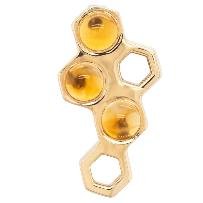 Body Vision BVLA Earrings Honeycomb Threaded End in Gold with Citrine Cabochon