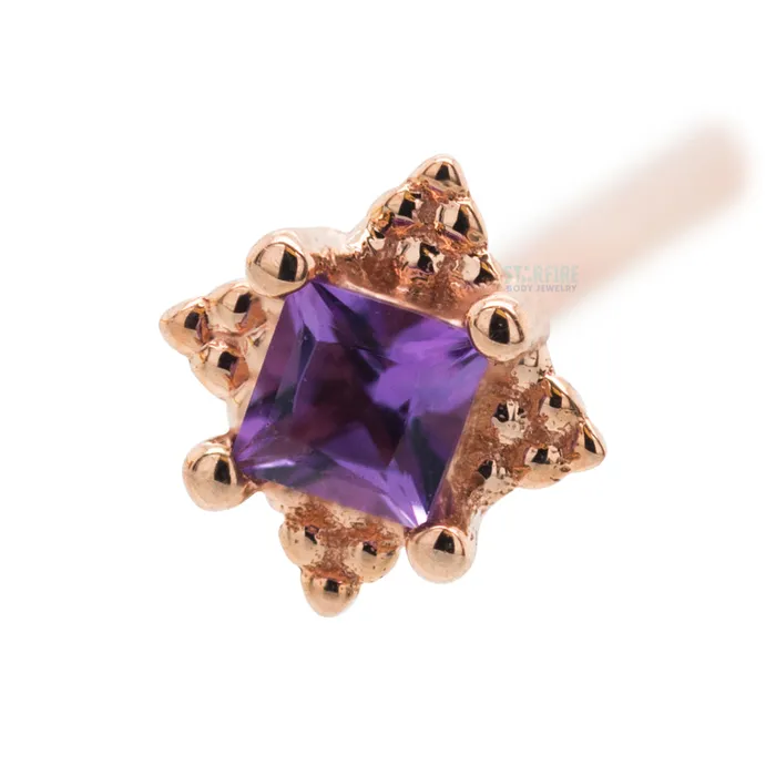 Body Vision BVLA Earrings Mini Kandy Nostril Screw in Gold with PrincessCut Amethyst
