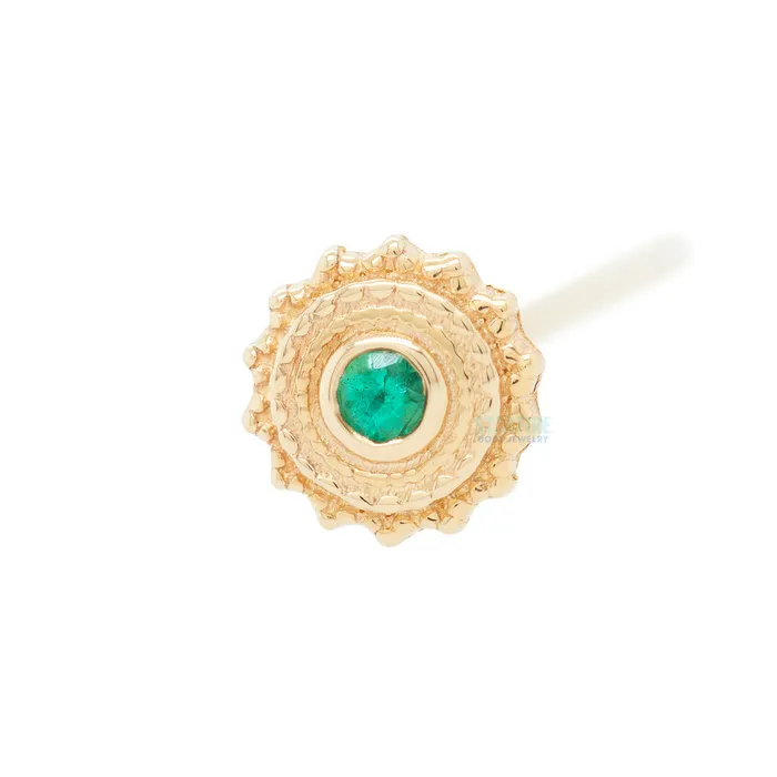Body Vision BVLA Earrings Round Afghan Nostril Screw in Gold with Emerald