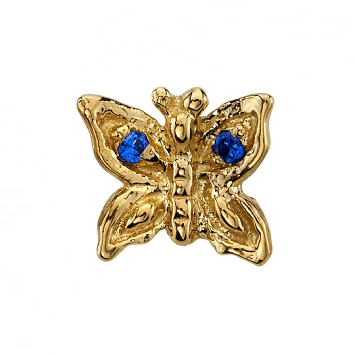 Body Vision BVLA Earrings threadless Butterfly Pin in Gold with Blue Sapphires