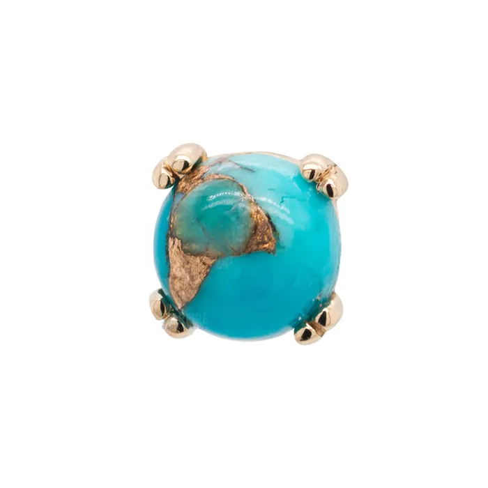 Body Vision BVLA Earrings threadless Copper Blue Turquoise Cabochon Prong Set Pin in Gold