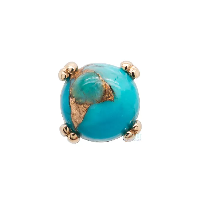 Body Vision BVLA Earrings threadless Copper Blue Turquoise Cabochon Prong Set Pin in Gold