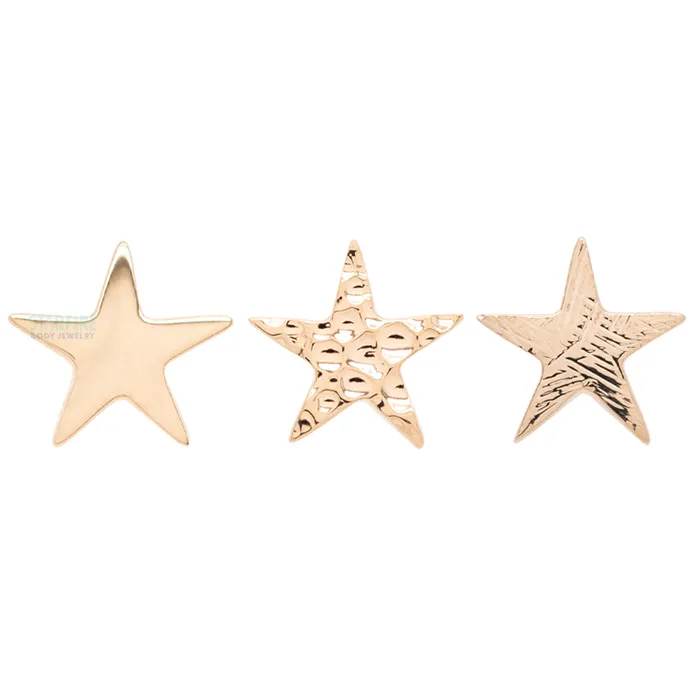 Body Vision BVLA threadless Flat Star HAMMERED FINISH Pin in Gold Earrings