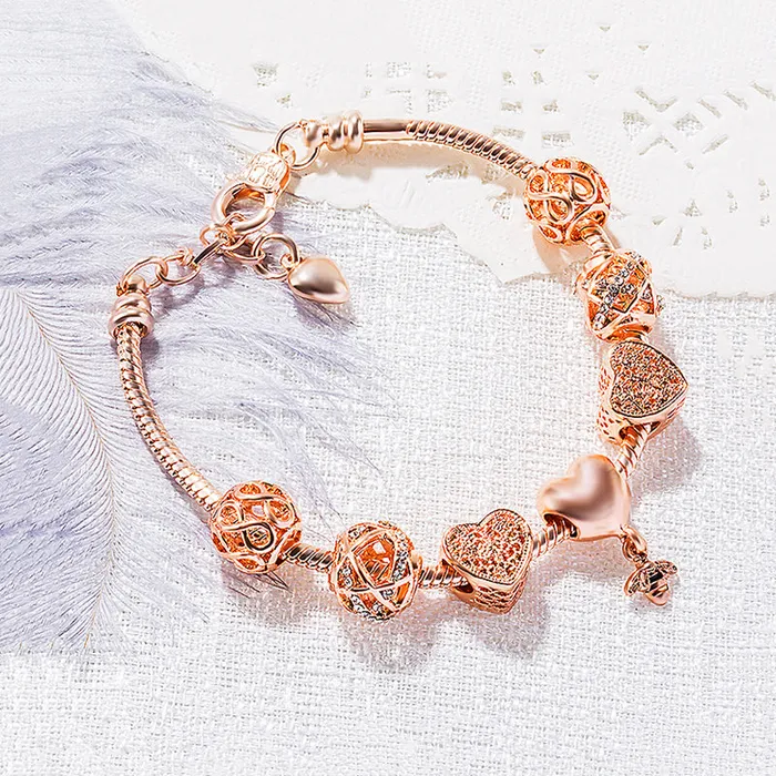 Bracelets Luxe Collection Luxe6080 Heart Bee Charm Bracelet