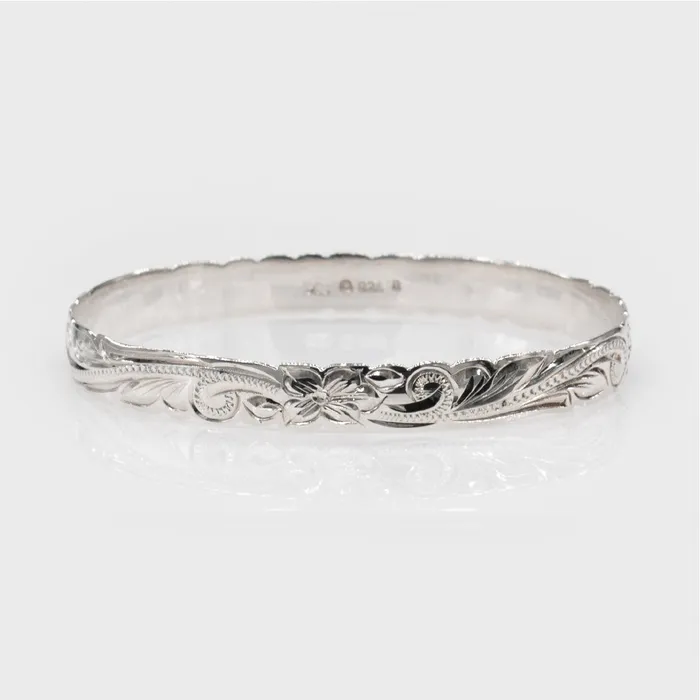 Bracelets rosamarianas 925 Sterling Silver Isla Kids 8mm 7 Day Plumeria Scroll Bangle Set