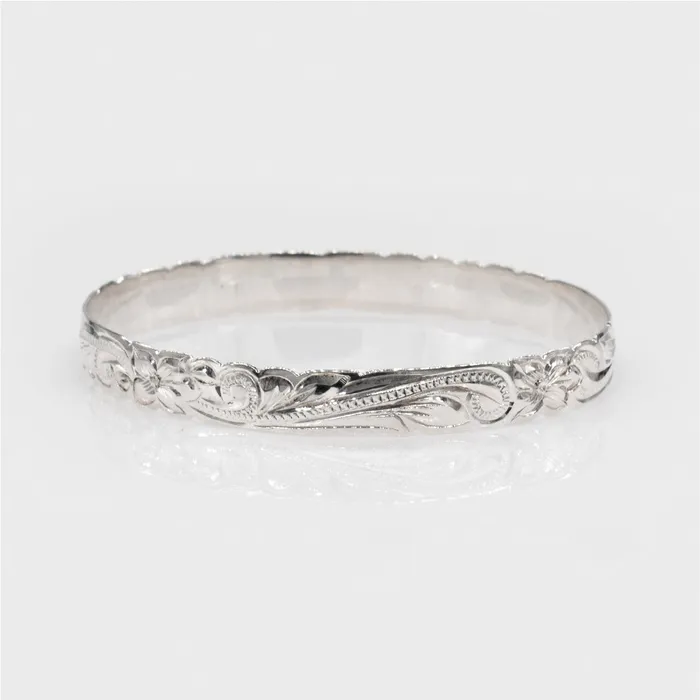 Bracelets rosamarianas 925 Sterling Silver Isla Kids 8mm 7 Day Plumeria Scroll Bangle Set