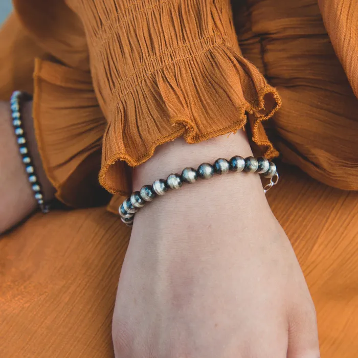 Bracelets Turquoise Skies Desert Blossom Grand Silver Pearls Bracelet 7mm