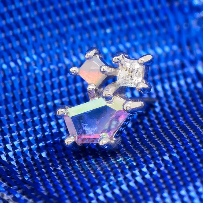 Buddha Jewelry Organics Earrings threadless Lyra End in Gold with Mercury Mist Topaz Opal CZ
