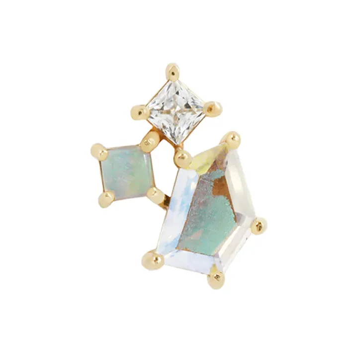 Buddha Jewelry Organics Earrings threadless Lyra End in Gold with Mercury Mist Topaz Opal CZ