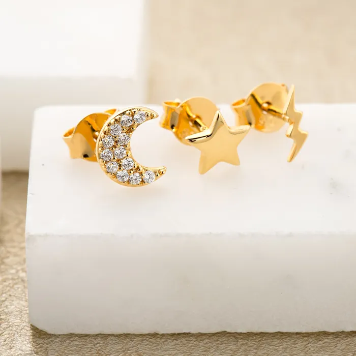 Celestial Set of 3 Single Stud Earrings Scream Pretty Earrings Celestial Set of 3 Single Stud Earrings Scream Pretty Earrings