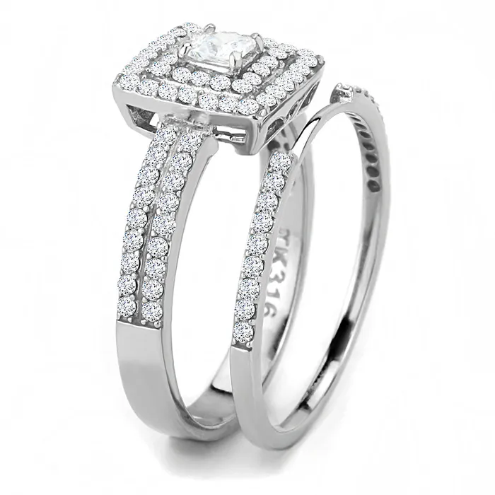 CJ064 Wholesale Womens Stainless Steel AAA Grade Cubic Zirconia Clear Square Cut Engagement Ring Set Green Rings CJ064 Wholesale Womens Stainless Steel AAA Grade Cubic Zirconia Clear Square Cut Engagement Ring Set Green Rings
