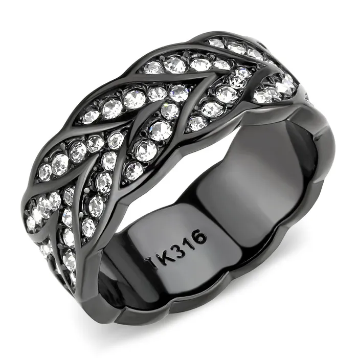 CJ3691 Wholesale Womens Stainless Steel IP Black Top Grade Crystal Clear Eternity Band Minimal Ring Green Rings CJ3691 Wholesale Womens Stainless Steel IP Black Top Grade Crystal Clear Eternity Band Minimal Ring Green Rings