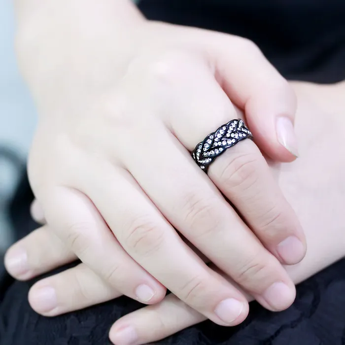 CJ3691 Wholesale Womens Stainless Steel IP Black Top Grade Crystal Clear Eternity Band Minimal Ring Green Rings CJ3691 Wholesale Womens Stainless Steel IP Black Top Grade Crystal Clear Eternity Band Minimal Ring Green Rings