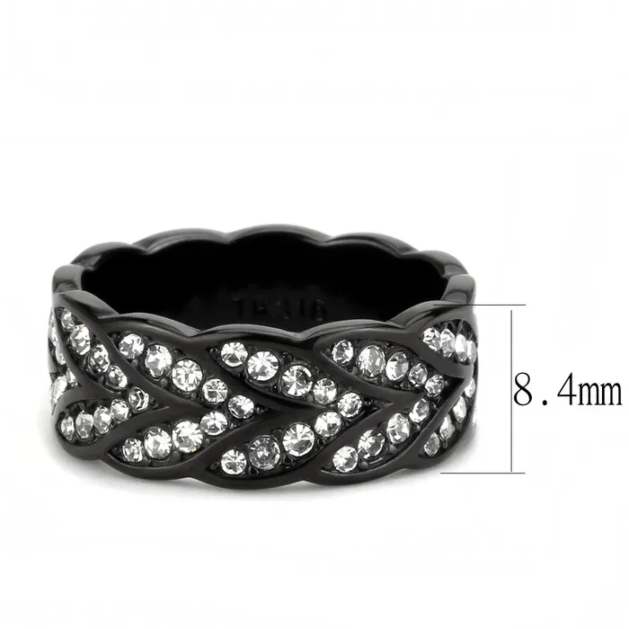 CJ3691 Wholesale Womens Stainless Steel IP Black Top Grade Crystal Clear Eternity Band Minimal Ring Green Rings CJ3691 Wholesale Womens Stainless Steel IP Black Top Grade Crystal Clear Eternity Band Minimal Ring Green Rings