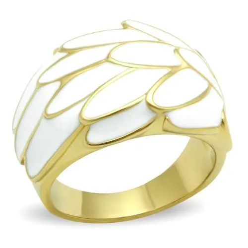 CJE005 Wholesale Womens Brass Ring IP Gold White Feathers Ring Green Rings