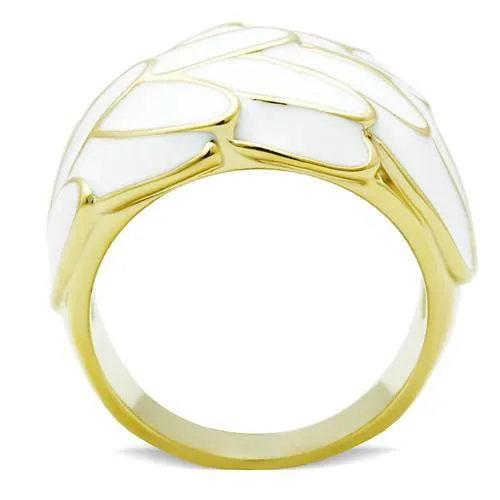 CJE005 Wholesale Womens Brass Ring IP Gold White Feathers Ring Green Rings