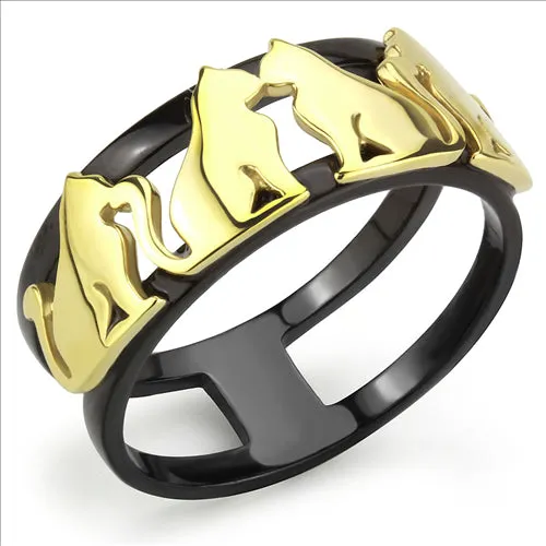 CJE3609 Wholesale Womens Stainless Steel IP Gold IP Black Cat Ring Green Rings CJE3609 Wholesale Womens Stainless Steel IP Gold IP Black Cat Ring Green Rings