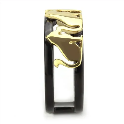 CJE3609 Wholesale Womens Stainless Steel IP Gold IP Black Cat Ring Green Rings CJE3609 Wholesale Womens Stainless Steel IP Gold IP Black Cat Ring Green Rings