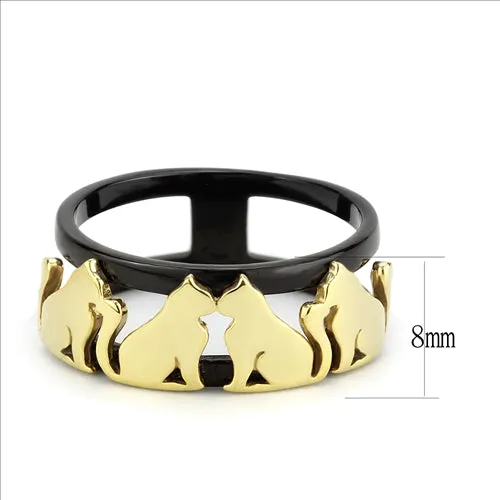CJE3609 Wholesale Womens Stainless Steel IP Gold IP Black Cat Ring Green Rings CJE3609 Wholesale Womens Stainless Steel IP Gold IP Black Cat Ring Green Rings