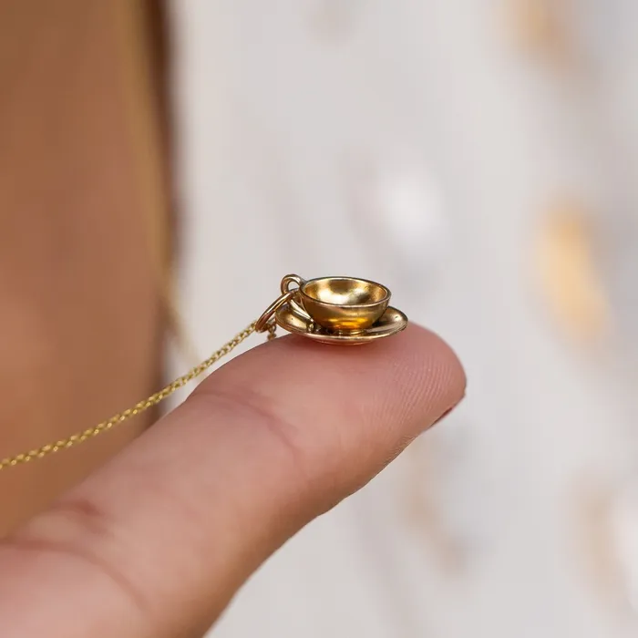 Cup and Saucer 14k Gold Charm Vintage Earrings