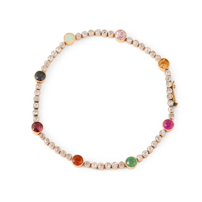 Diamond MultiStone Platinum and 14k Gold Line Bracelet Antique Bracelets