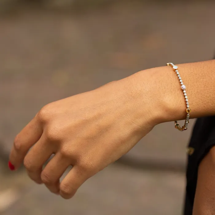 Diamond MultiStone Platinum and 14k Gold Line Bracelet Antique Bracelets