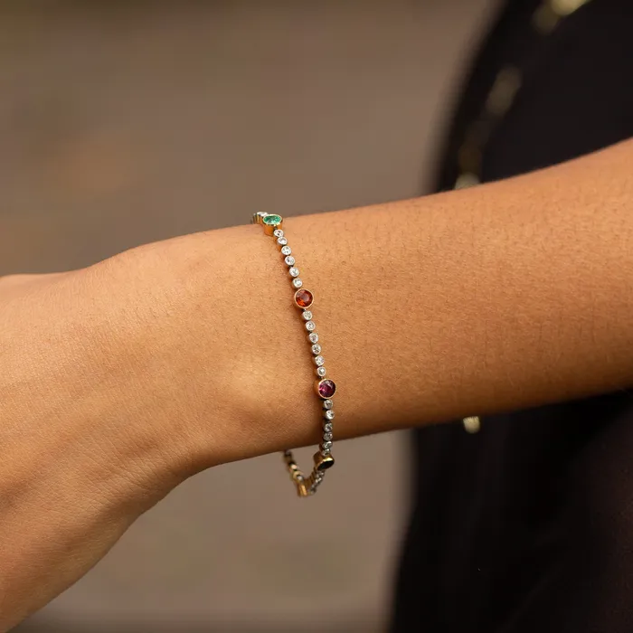 Diamond MultiStone Platinum and 14k Gold Line Bracelet Antique Bracelets