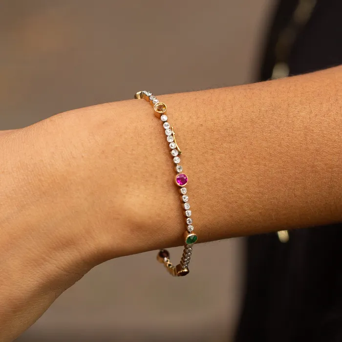 Diamond MultiStone Platinum and 14k Gold Line Bracelet Antique Bracelets