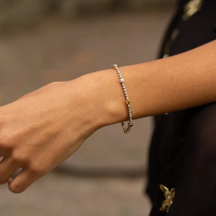 Diamond MultiStone Platinum and 14k Gold Line Bracelet Antique Bracelets