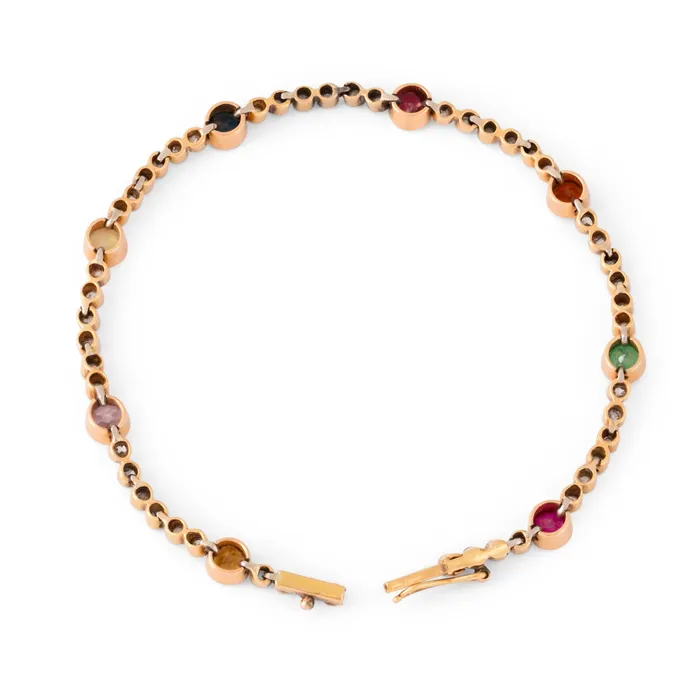 Diamond MultiStone Platinum and 14k Gold Line Bracelet Antique Bracelets