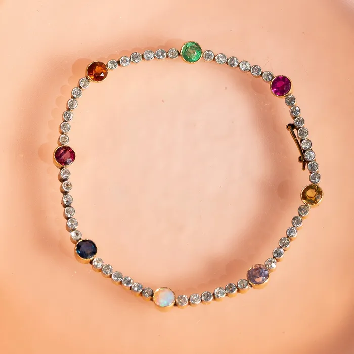 Diamond MultiStone Platinum and 14k Gold Line Bracelet Antique Bracelets