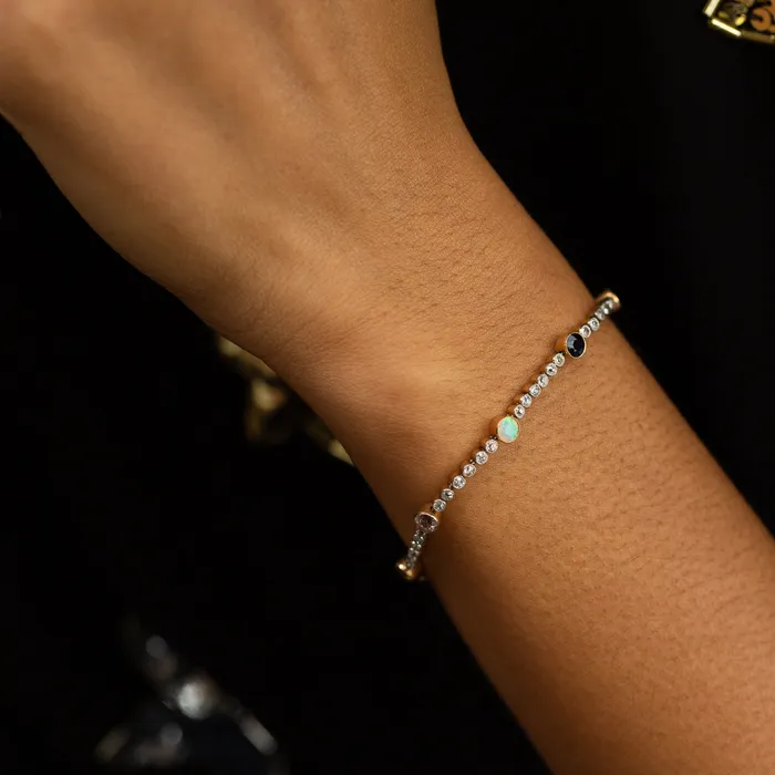 Diamond MultiStone Platinum and 14k Gold Line Bracelet Antique Bracelets