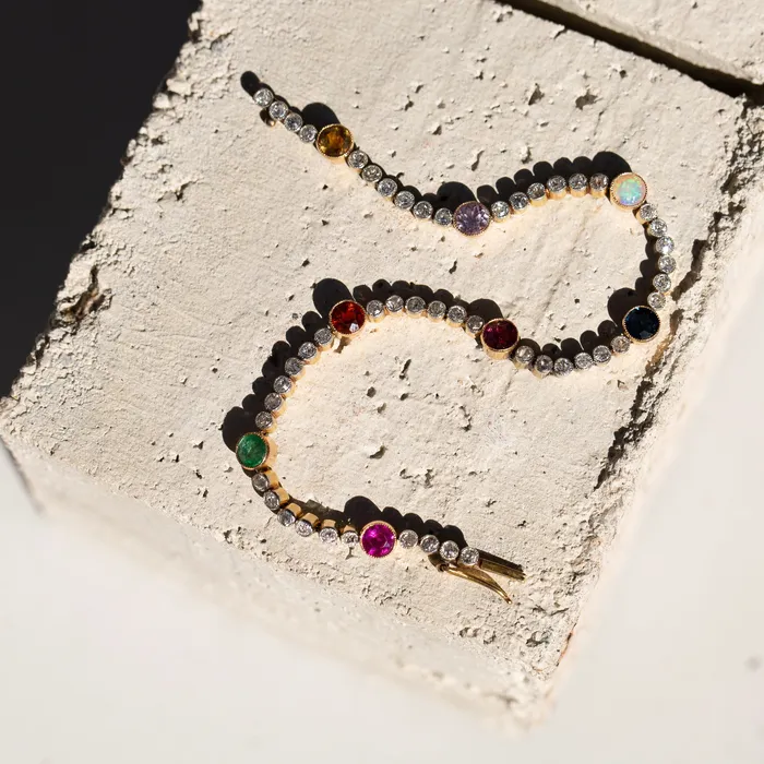 Diamond MultiStone Platinum and 14k Gold Line Bracelet Antique Bracelets