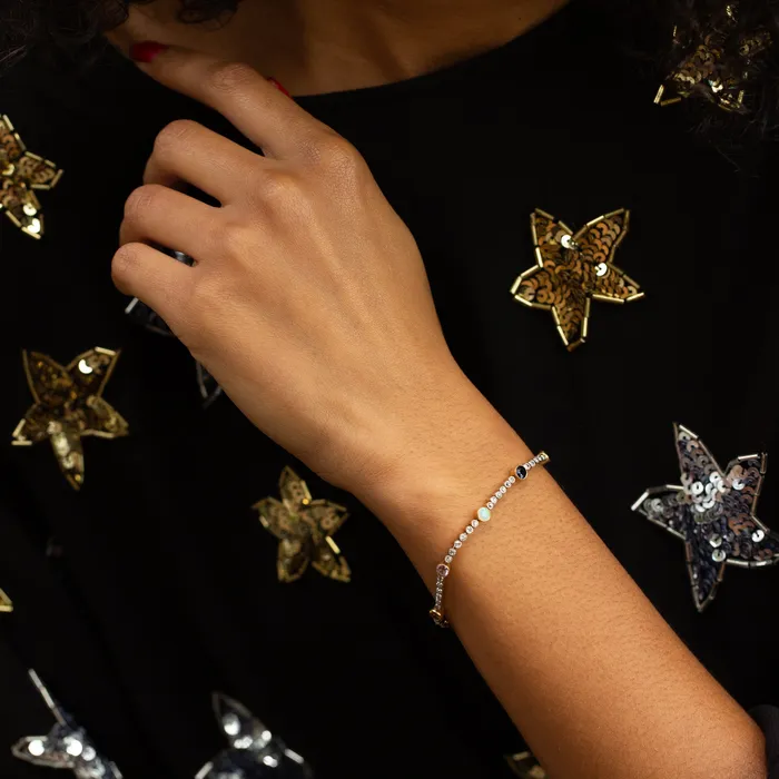 Diamond MultiStone Platinum and 14k Gold Line Bracelet Antique Bracelets