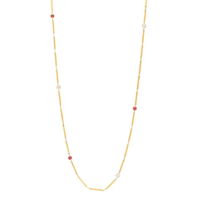 Diamond Ruby and 14K Gold 33 Chain Necklace Vintage Necklaces
