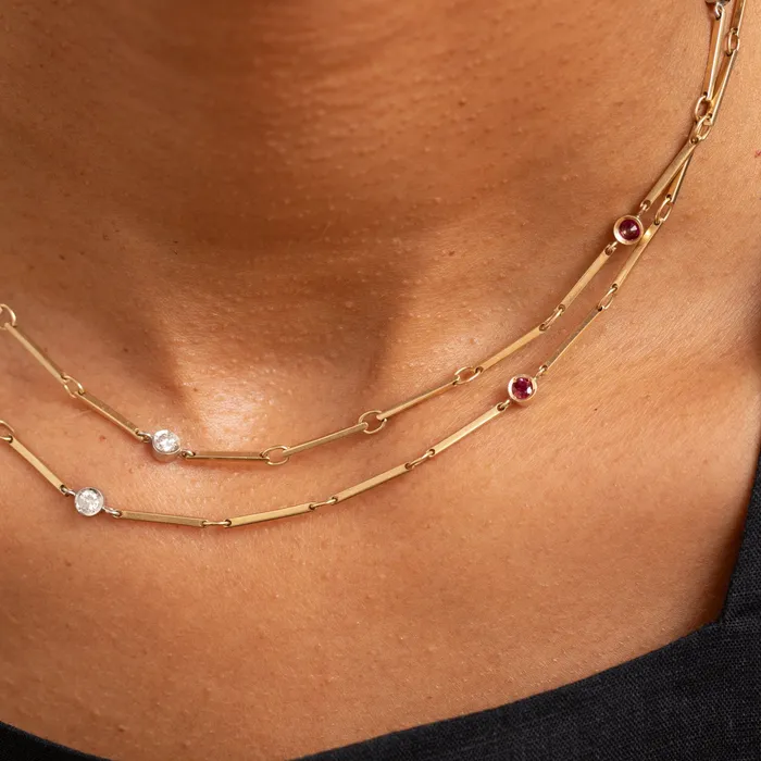 Diamond Ruby and 14K Gold 33 Chain Necklace Vintage Necklaces