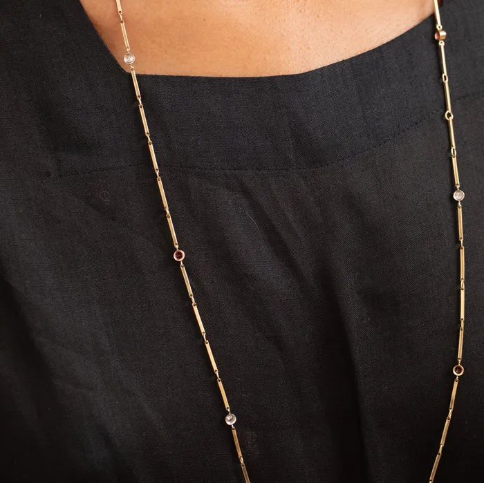 Diamond Ruby and 14K Gold 33 Chain Necklace Vintage Necklaces
