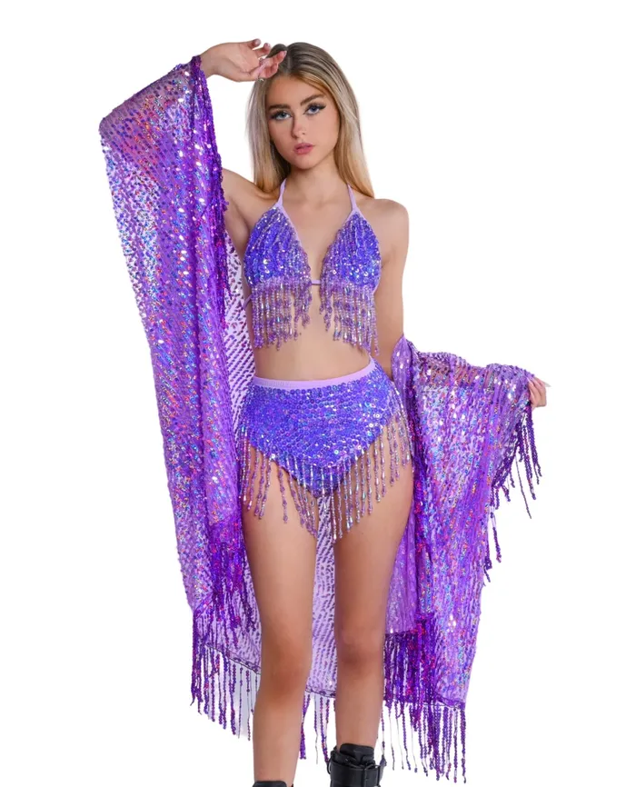 Disco Sequin Tassel Kimono Purple Holographic lumishopusa Earrings