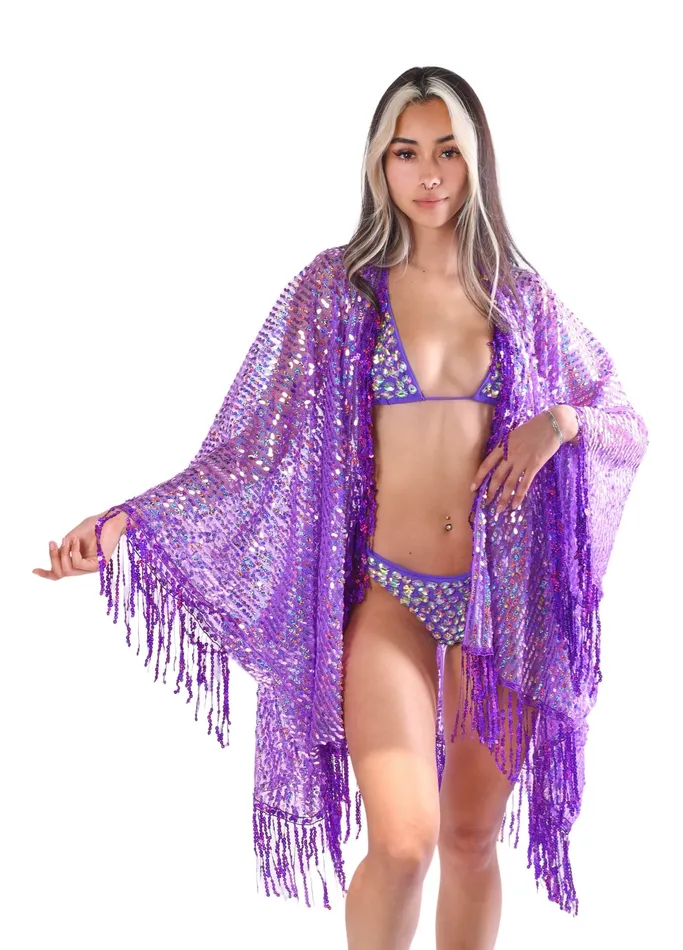 Disco Sequin Tassel Kimono Purple Holographic lumishopusa Earrings