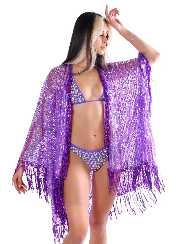 Disco Sequin Tassel Kimono Purple Holographic lumishopusa Earrings