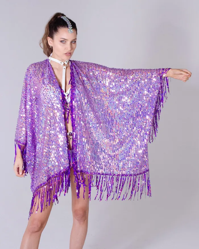 Disco Sequin Tassel Kimono Purple Holographic lumishopusa Earrings